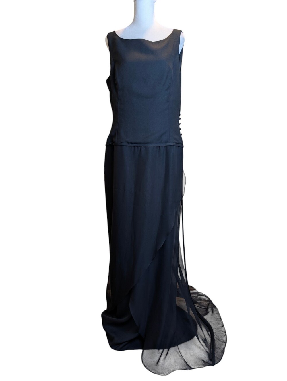 90s Vintage Vera Wang Black Floor Length Gown, Size 14